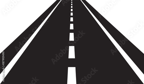 A long straight road stretches into the distance with white lane markings