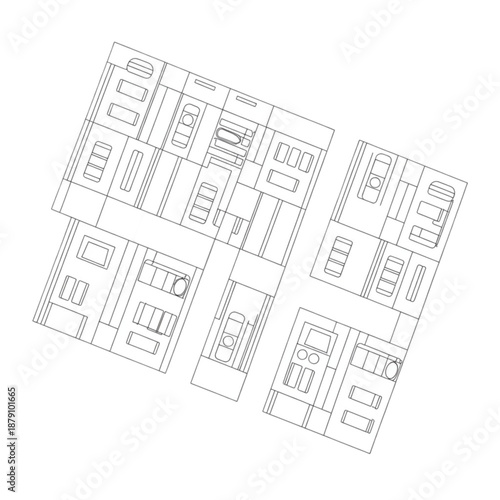 Blueprint of Residential Building Layout Design.