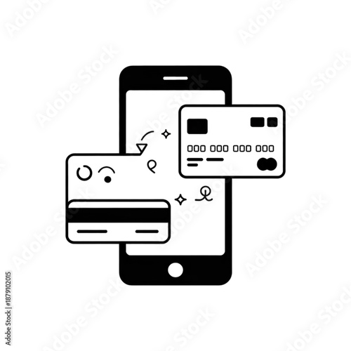 Smartphone with credit card and payment terminal.