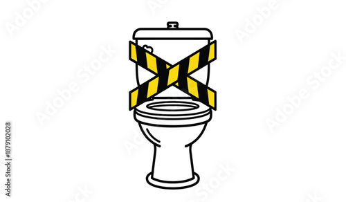 A simple illustration of a toilet with caution tape over it