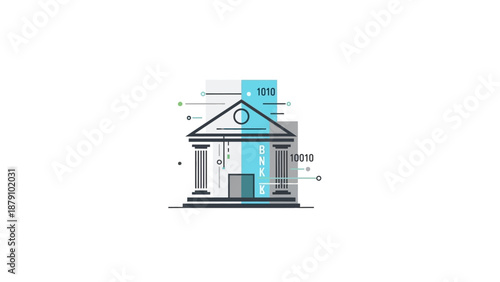 Modern Digital Bank Concept Icon Illustrating Secure Financial Technology, Data Processing, and Online Transactions