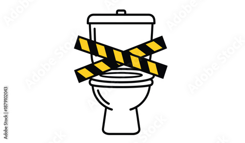 Caution toilet blocked with warning tape indicating it is out of order