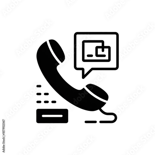Black Landline Telephone with Speech Bubble.