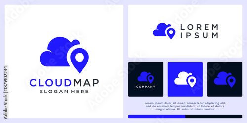 Cloud map logo design template.