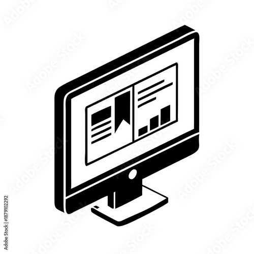 E-learning monitor displays educational interface, screen shows charts and content, vital e-learning monitor setup for remote study. E-learning monitor concept for online courses, virtual classrooms.