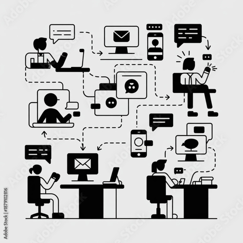 People Communicating Through Digital Devices Illustration.