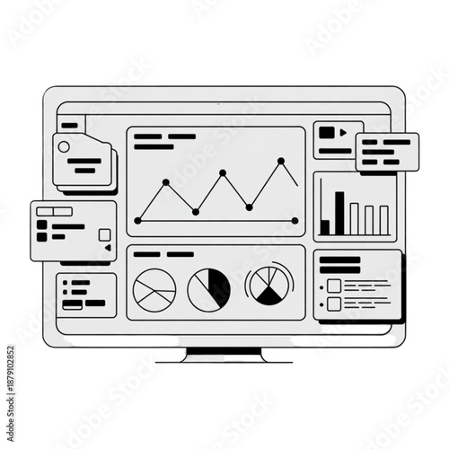 Computer Monitor Displaying Various Data Charts.