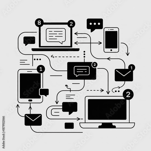 Devices and Communication Flowchart Illustration.