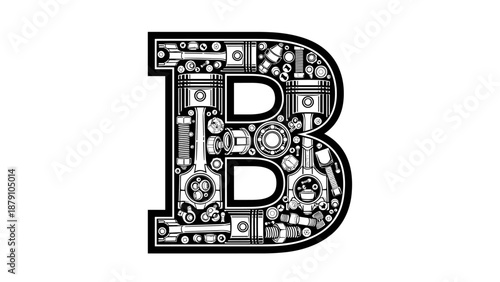 Bitcoin B Logo - Mechanical Engine Parts Cryptocurrency Blockchain.