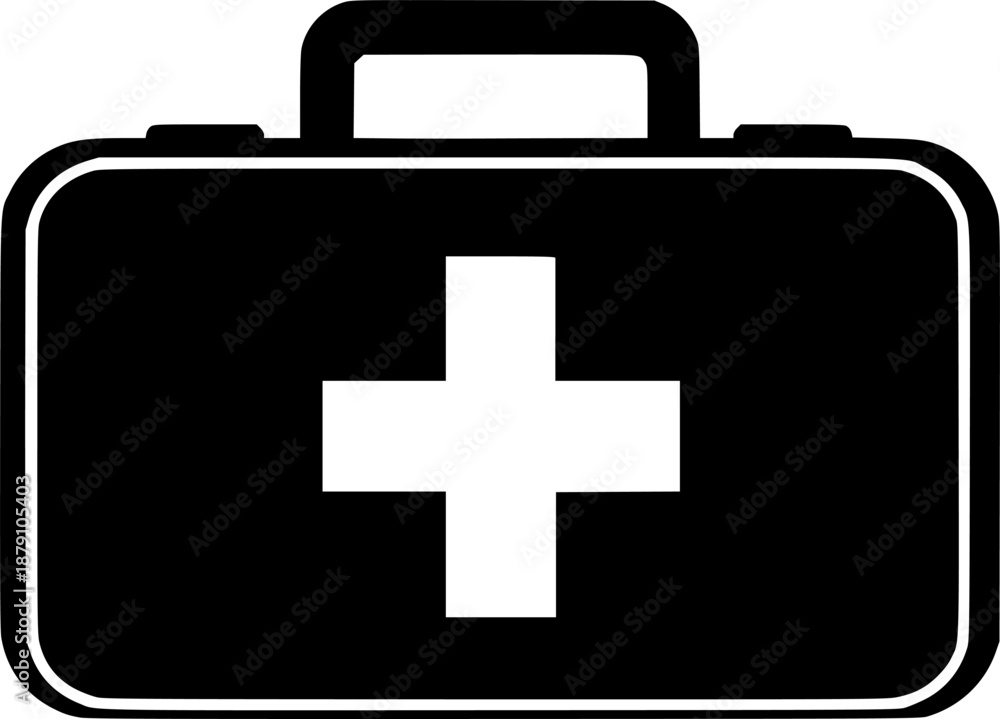 Fototapeta premium black and white silhouette of a vector first aid kit on a white background 