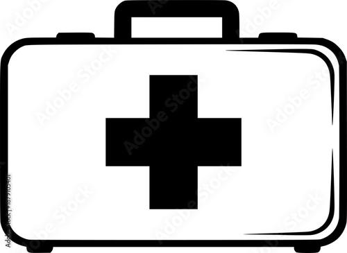 black and white silhouette of a vector first aid kit on a white background
