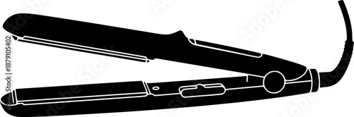 black and white silhouette of a hair straightener vector on a white background
