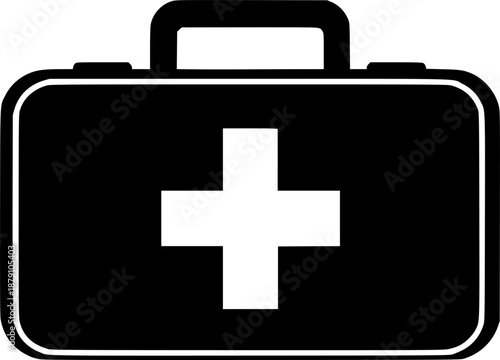 black and white silhouette of a vector first aid kit on a white background
