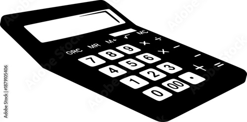 black and white silhouette of a calculator vector on a white background
