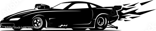 black and white silhouette of a drag racing vector on a white background
