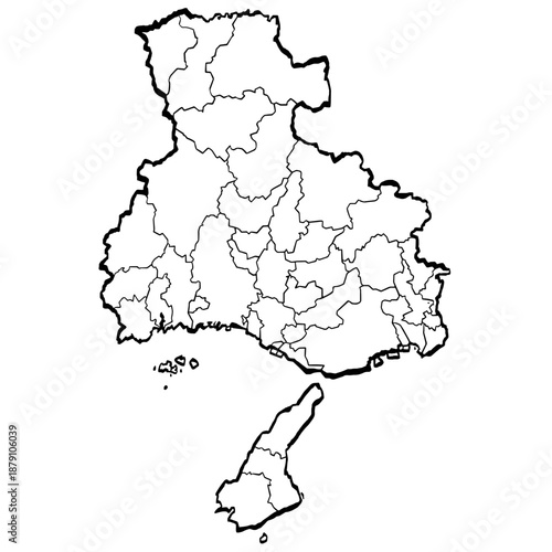 兵庫県地図 筆タッチ 市町村区分 和風 近畿 西日本 /  A brushstroke map of Hyogo prefecture 2