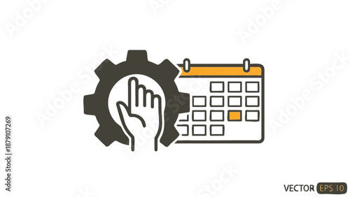 Scheduling task management with a calendar and gear icon indicating productivity and organization