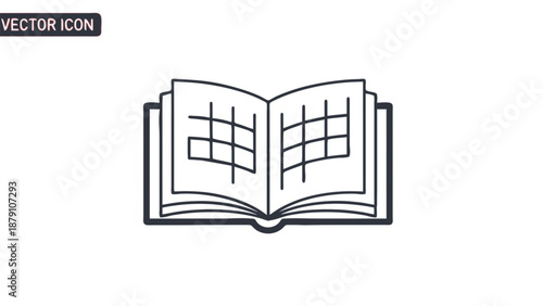 An open book with grid pages viewed from the front