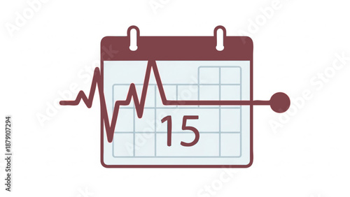 Calendar page with date 15 displaying a superimposed heartbeat monitor line graph indicating a medical event or health tracking on the fifteenth day