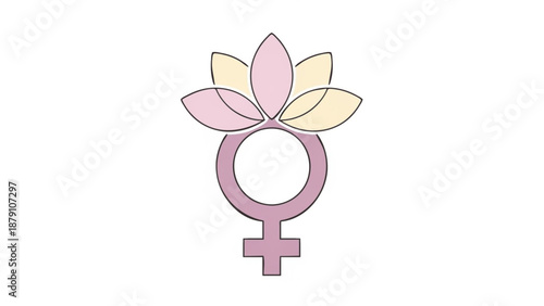 Illustration of a female symbol with floral elements, representing femininity and nature, viewed from the front in a minimalist style
