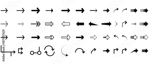 Title Arrow icon set. Arrow. Black vector arrows icons. Collection different arrows sign. Modern simple arrows. Black arrow pointing to the right. Black direction pointer