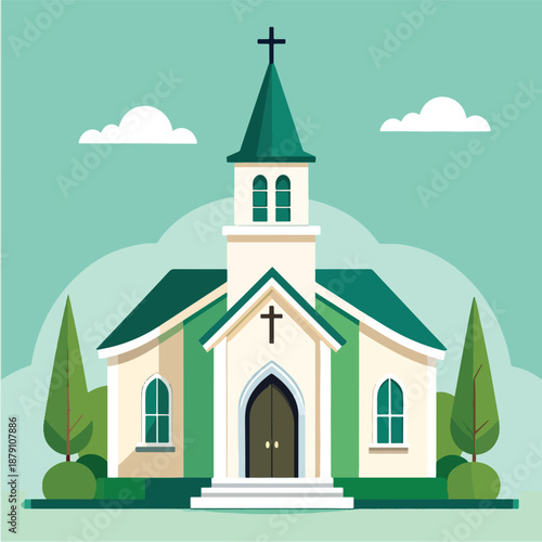 Peaceful Church Building Illustration