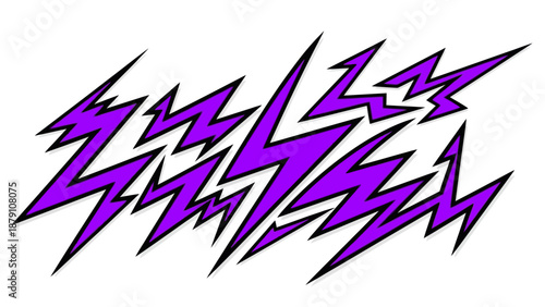 Dynamic purple lightning bolts illustration on a plain white background from a straightforward viewpoint