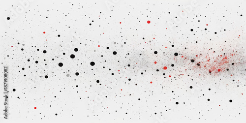 Grunge art illustration of red water drops and paint splatters flying against a black wall pattern with a dirty ink splash texture design