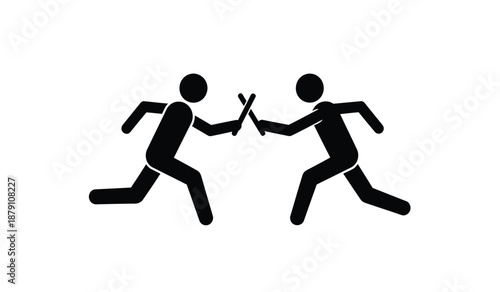 Two figures engaged in a dynamic fencing match sticks as swords