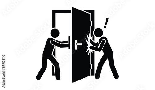 A person attempts to enter through a door while being confronted