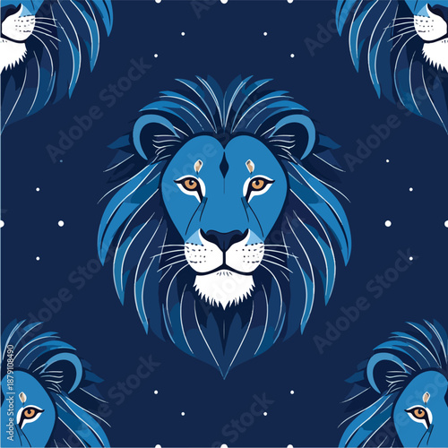 Regal Blue Lion Head Starry Night Pattern
