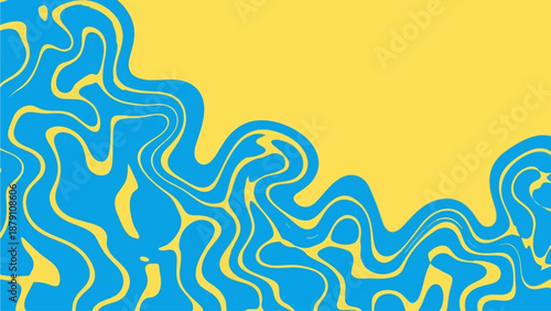Abstract blue wavy lines on yellow background viewed from a straight-on perspective, creating a visually striking graphic illustration