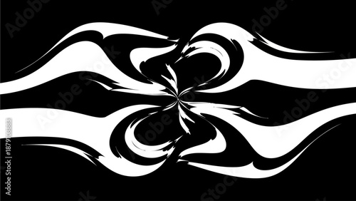 Dynamic abstract illustration of a victorious figure emerging from swirling shapes and flowing lines in a monochromatic design
