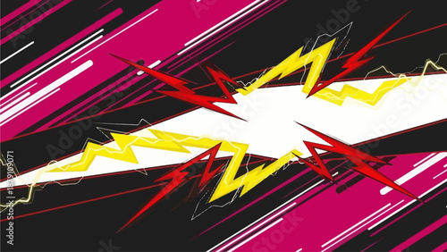 Dynamic Illustration of Lightning Bolts and Speed Lines in a Vibrant Abstract Background from a Close-up Viewpoint
