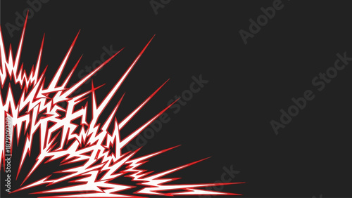 Dynamic explosion of red and white abstract lines on a dark background, viewed from a close-up perspective.