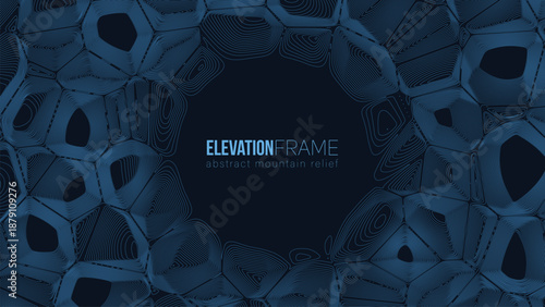 Abstract contour mountain elevation landscape map. Abstract minimal relief topographic map. Terrain contour vector grid with a central place for text.