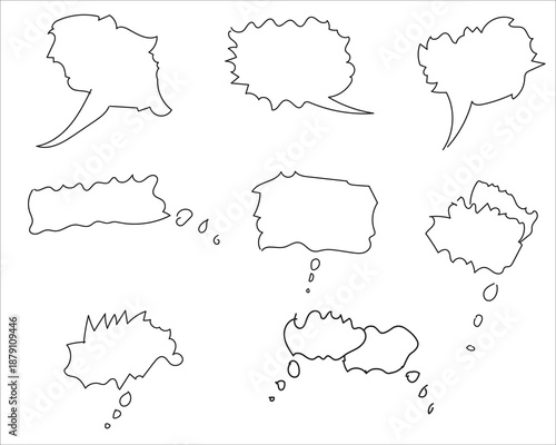 Collection of Sketchy Cloud Shaped Speech Bubbles and Thought Balloons for Dialogue