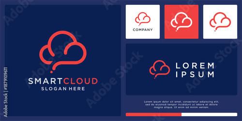 Smart cloud logo design with abstract brain template.