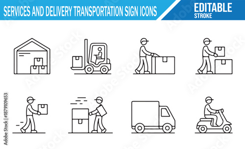 Freight Transport and Storage Facility Line Icons Vector