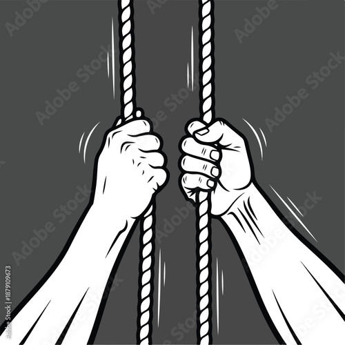 Struggling Hands Gripping Prison Bars
