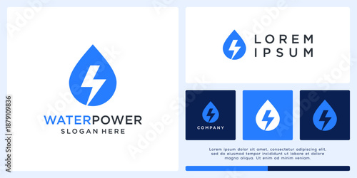 Water power logo design template wit drop and flash.