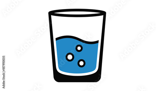 A simple illustration of a glass filled with blue liquid and bubbles