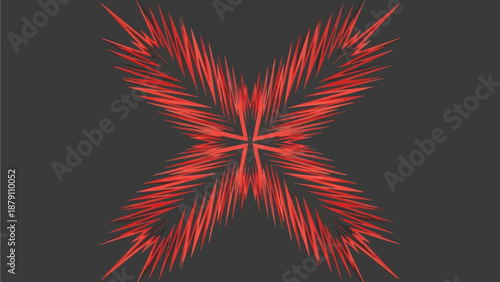 Abstract red starburst pattern radiating from center, graphic illustration, dark background, symmetric viewpoint