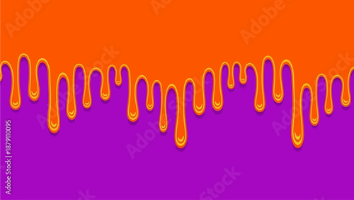 Illustration of vibrant liquid dripping from orange to purple background