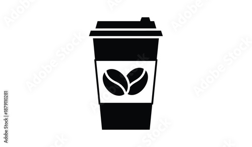 Simple black and white illustration of a coffee cup with a lid