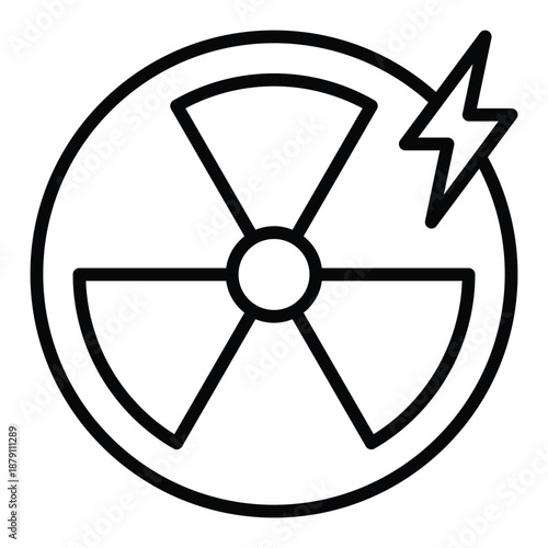 Outline nuclear energy icon representing atom power and clean fission.