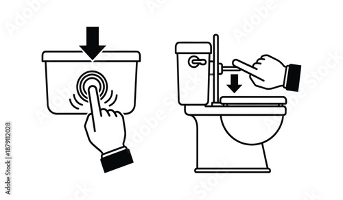 Instructional diagram showing how to flush a modern toilet with dual flush options