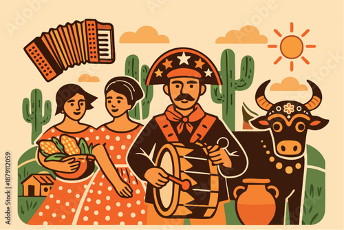 Nordestino Folk Art Vector Illustration – Brazilian Northeast Culture