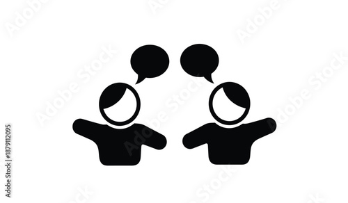 Two people engaging in conversation represented by simple black silhouette icons
