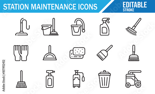 Vector Set of Cleaning Supplies, Sanitation, and Hygiene Equipment Symbols.